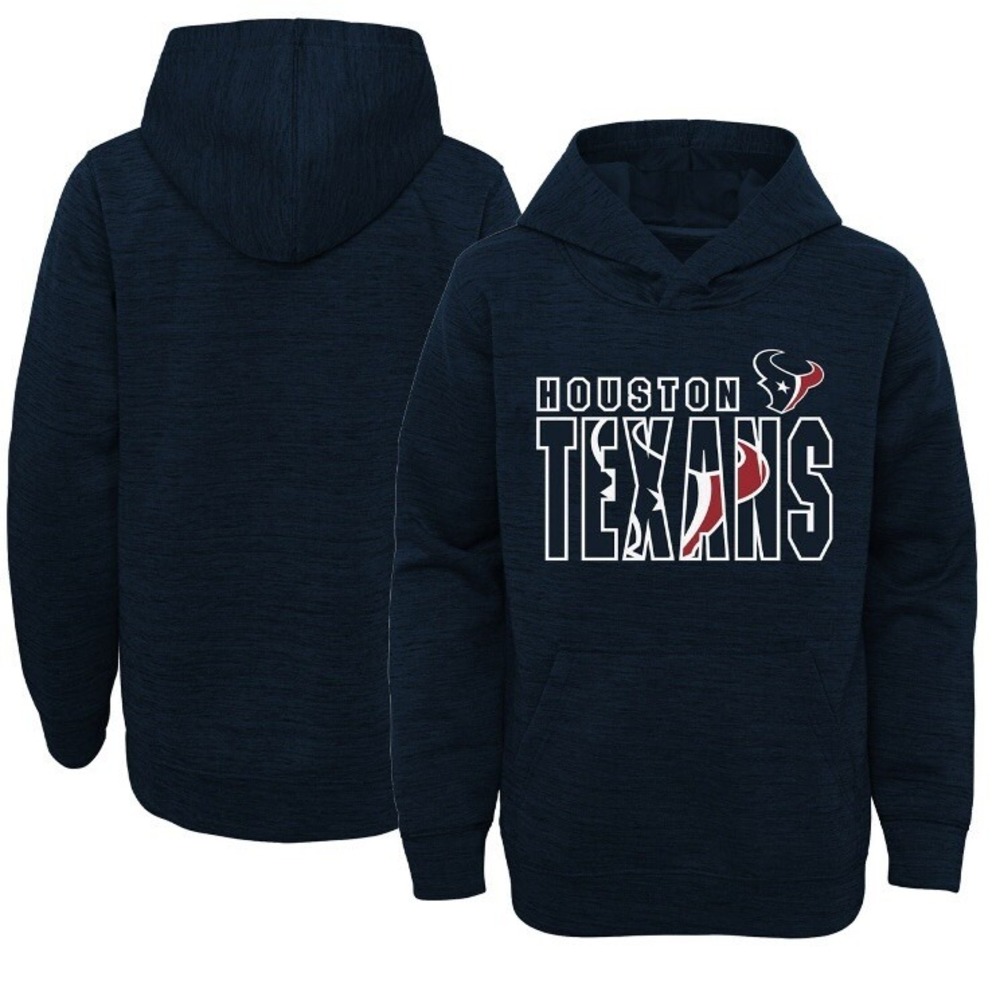 NFL Team Apparel Houston Texans Double Logo Youth Pullover Hoodie Navy Medium 8